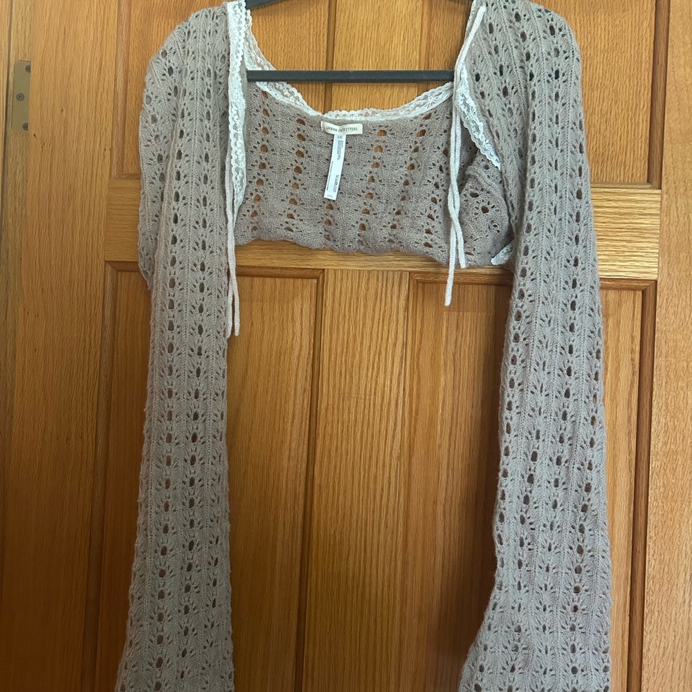 Urban Outfitters Cream Lace-Trim Sweater